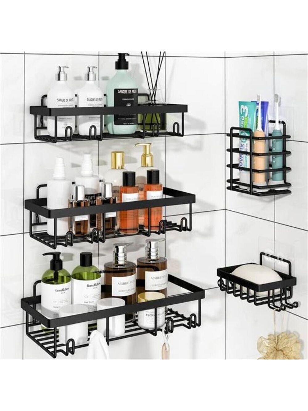 5 Pack Shower Caddy Organizer Wall Mounted Rustproof Stainless Steel Bathroom Ra